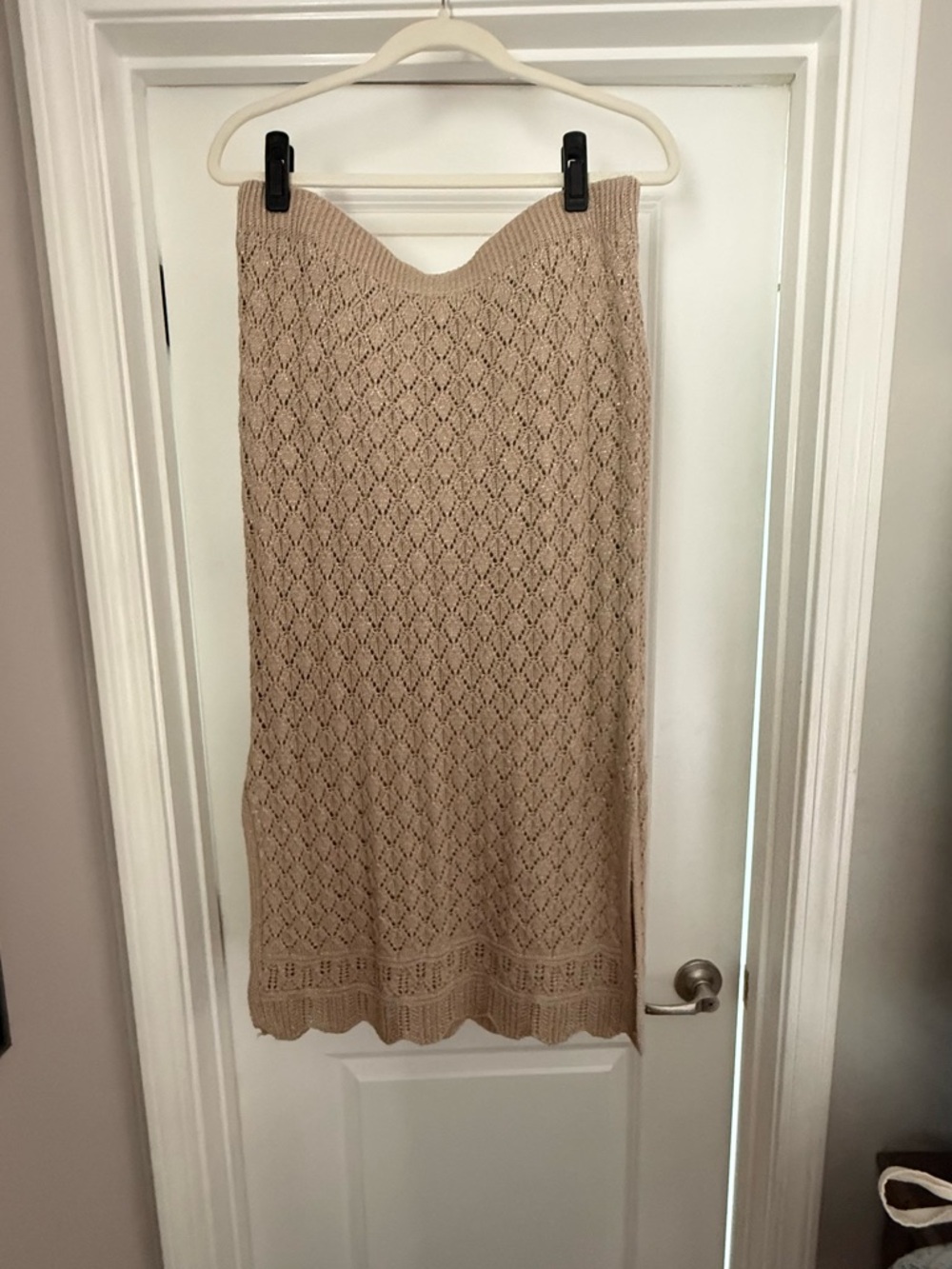 LC Lauren Conrad Beige Knit Lace-Pattern Midi Skirt
